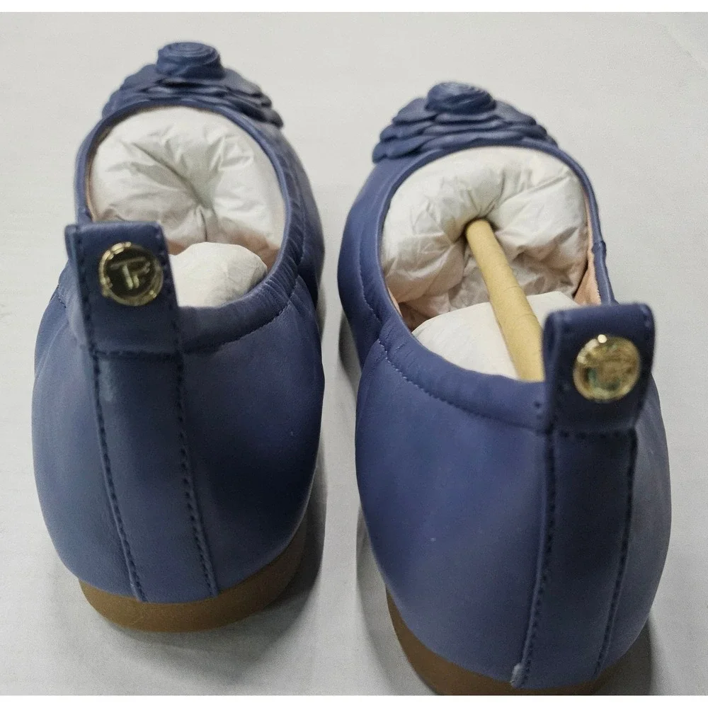 Taryn‎ Rose Rosalyn Blue Sheep Nappa Leather Rose Square Toe Ballet Flats 5.5M